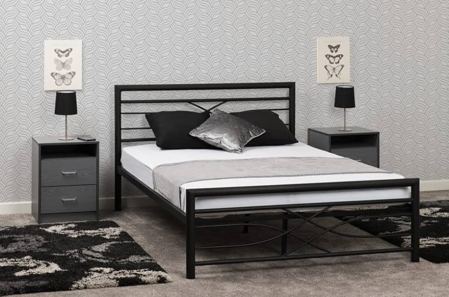 Kelly Black Metal Bed Frame: Sleek, modern design with sturdy metal construction for contemporary bedrooms.