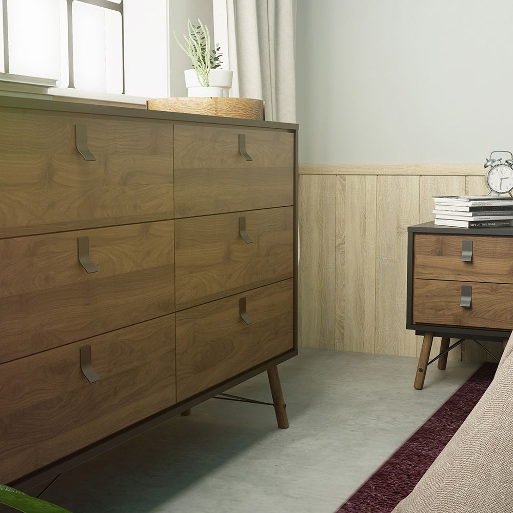 6 Drawer Walnut and Black Chest|Drawers Blackpool