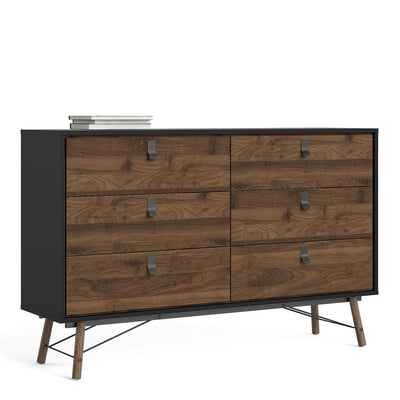 Ry Walnut and Black 6 Drawer Chest 