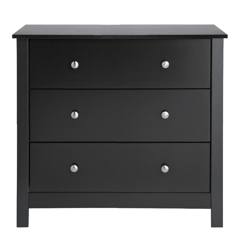 Florence 3 Drawer Black Bedroom Chest of Drawers