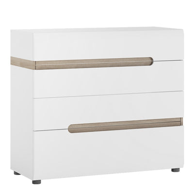 Chelsea White Gloss and Oak Trim 4 Drawer Chest