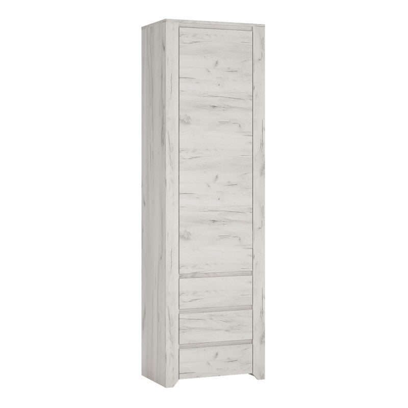 Angel Tall Narrow 3 Drawer Bookcase in White Craft Oak