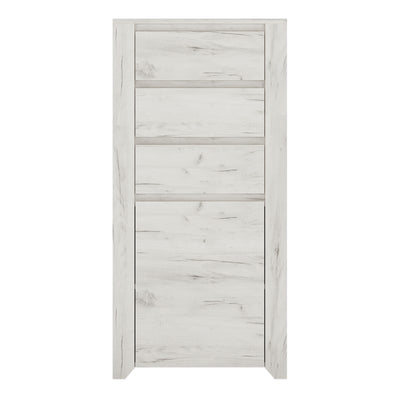 Angel Tall Narrow One Door 3 Drawer Narrow Cupboard in White Craft Oak