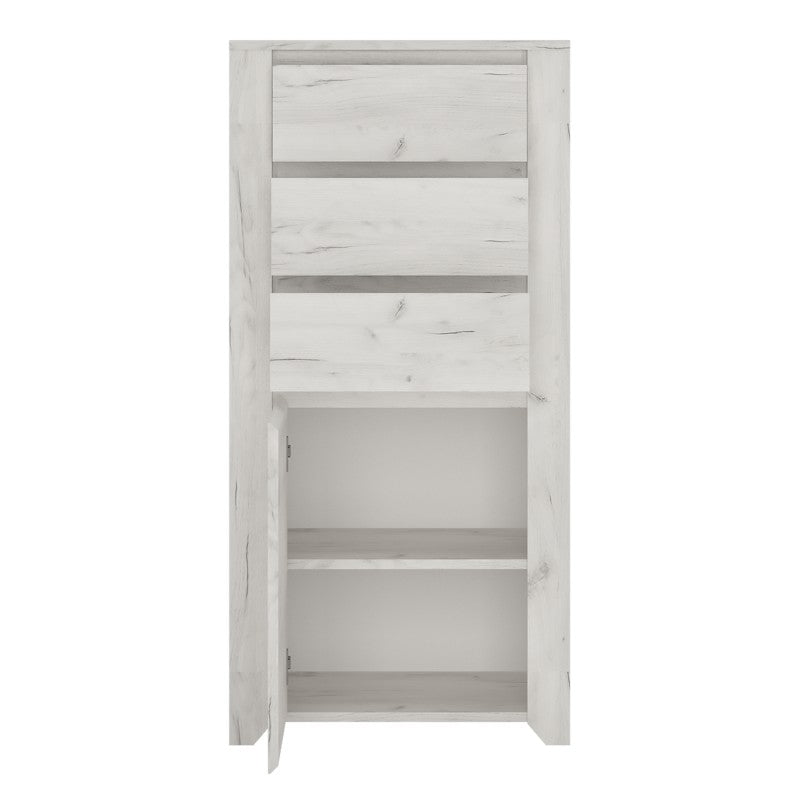 Angel 1 Door 3 Drawer Chest in White Craft Oak