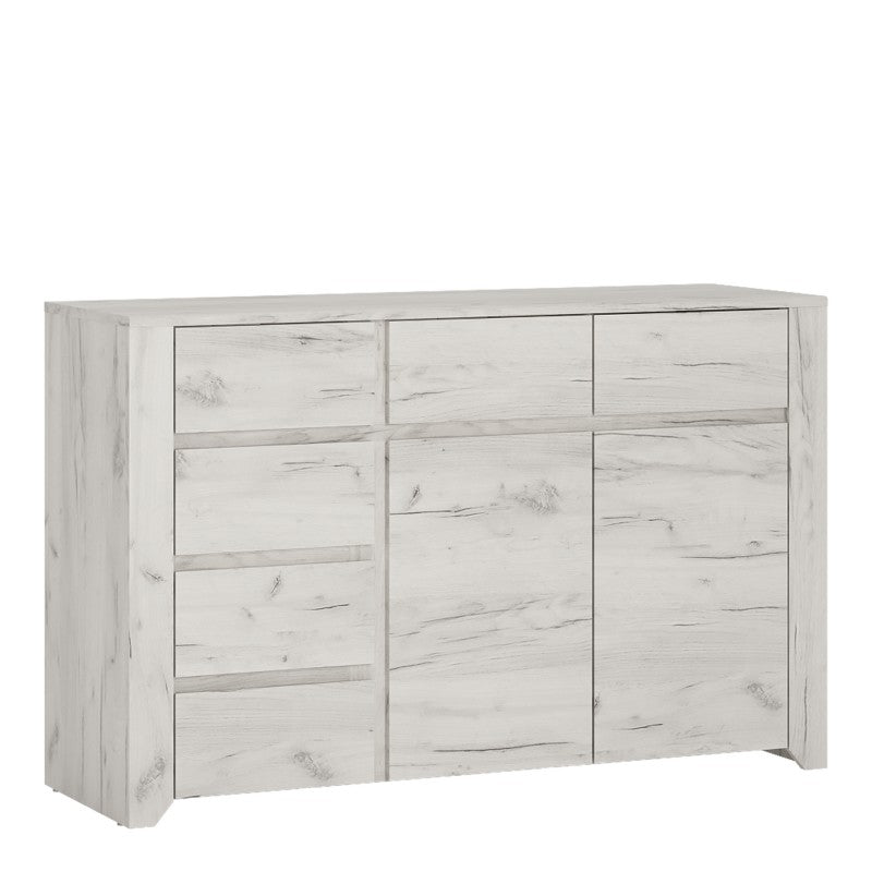 Angel 2 Door 3+3 Drawer Wide Sideboard in White Craft Oak