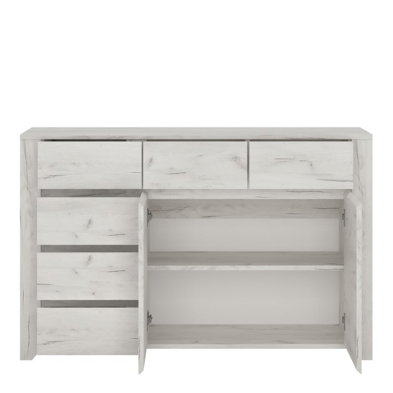 Angel 2 Door 3+3 Drawer Wide Sideboard in White Craft Oak