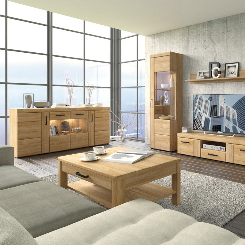 Cortina Oak 4 Door Wide Glazed Sideboard