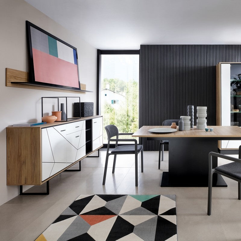 Brolo Walnut and Black Extending Dining Table  