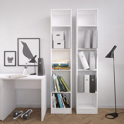 Basic White Tall Narrow Bookcase | 4 Shelves