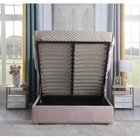 Amelia Pink Velvet Ottoman Storage Bed