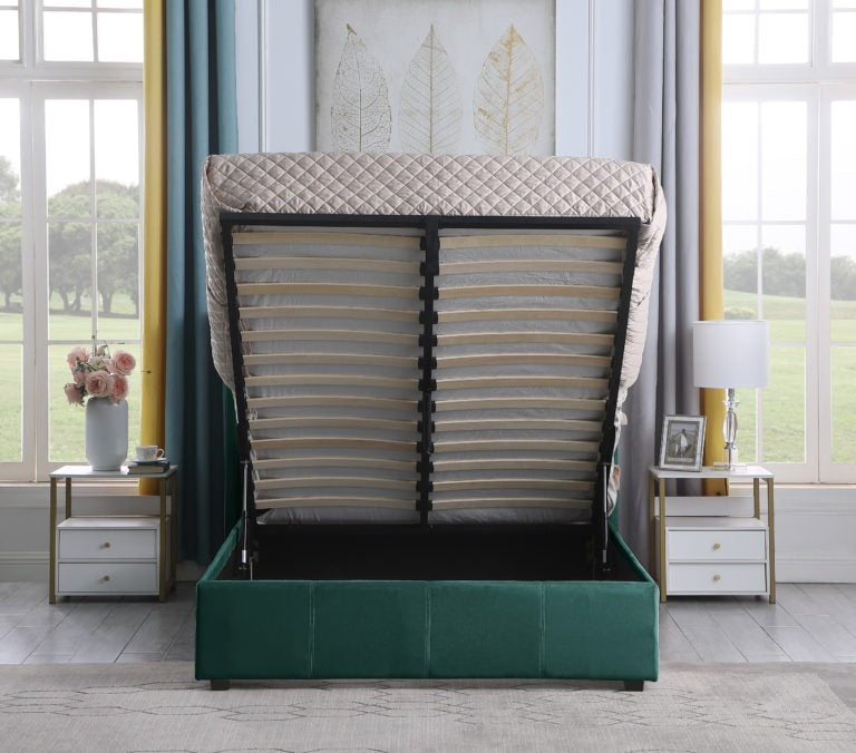 Amelia Green Velvet Ottoman Storage Bed