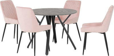 Athens Round Dining Set with 4 Pink Avery Chairs