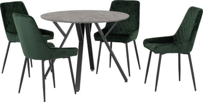 Athens Round Dining Set with 4 Green Avery Chairs