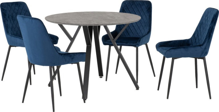 Athens Round Dining Set with 4 Blue Avery Chairs