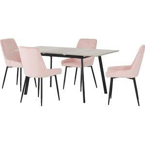 Grey Extending Dining Table with 4 Pink Chairs