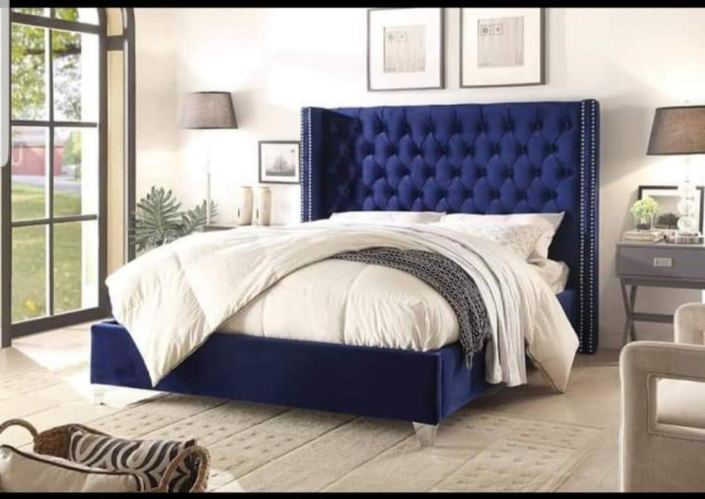 Perth Winged Plush Velvet Bed Frame