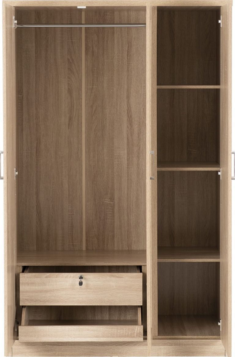 Nevada Sonoma Oak Mirrored 3 Door Wardrobe