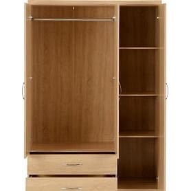 Oak 3 Door Mirrored Wardrobe