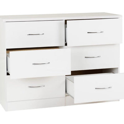 Nevada White Gloss 6 Drawer Chest