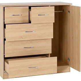 Oak 5 Drawer Low Wardrobe