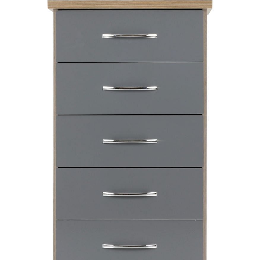 Nevada Grey Gloss 5 Drawer Narrow Chest