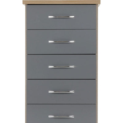 Nevada Grey Gloss 5 Drawer Narrow Chest