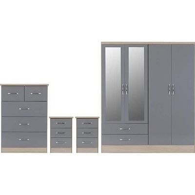 Nevada Large Grey Gloss 4 Piece Bedroom Set