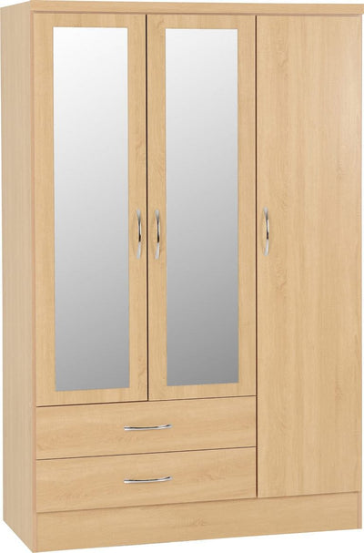 Oak Mirrored 3 Door Wardrobe