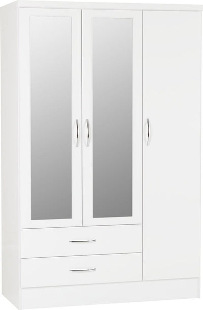 Nevada White Gloss Mirrored 3 Door Wardrobe