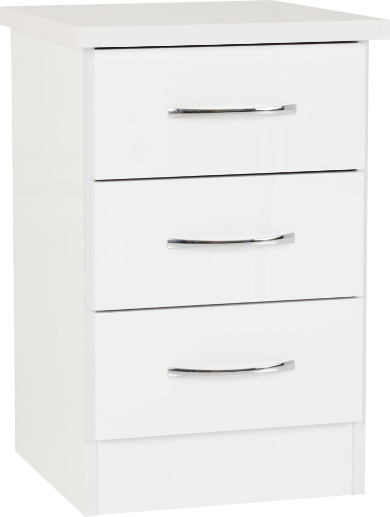 Nevada 3 Drawer White Gloss Bedside