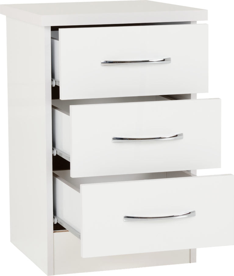 Nevada 3 Drawer White Gloss Bedside