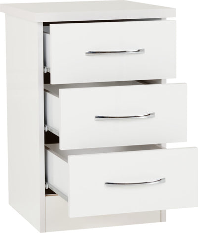 Nevada 3 Drawer White Gloss Bedside