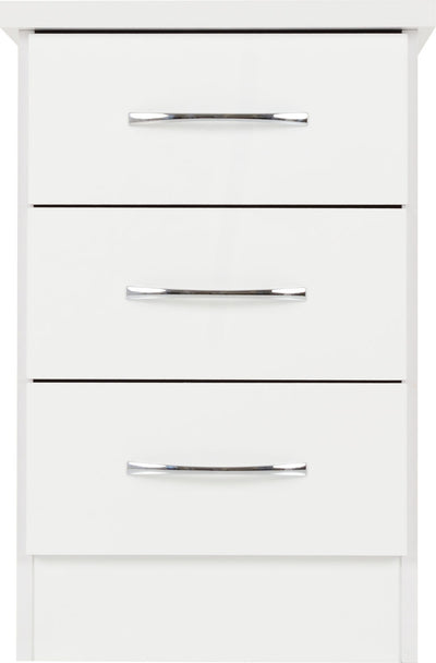 Nevada 3 Drawer White Gloss Bedside