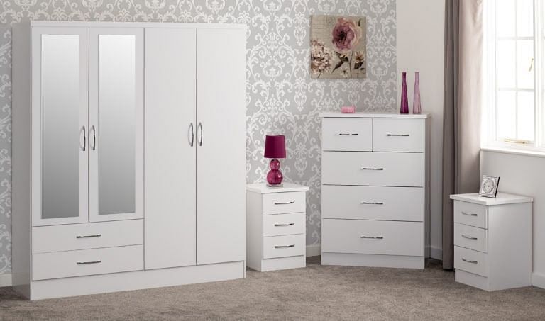 Nevada White Gloss 4 Piece Bedroom Set