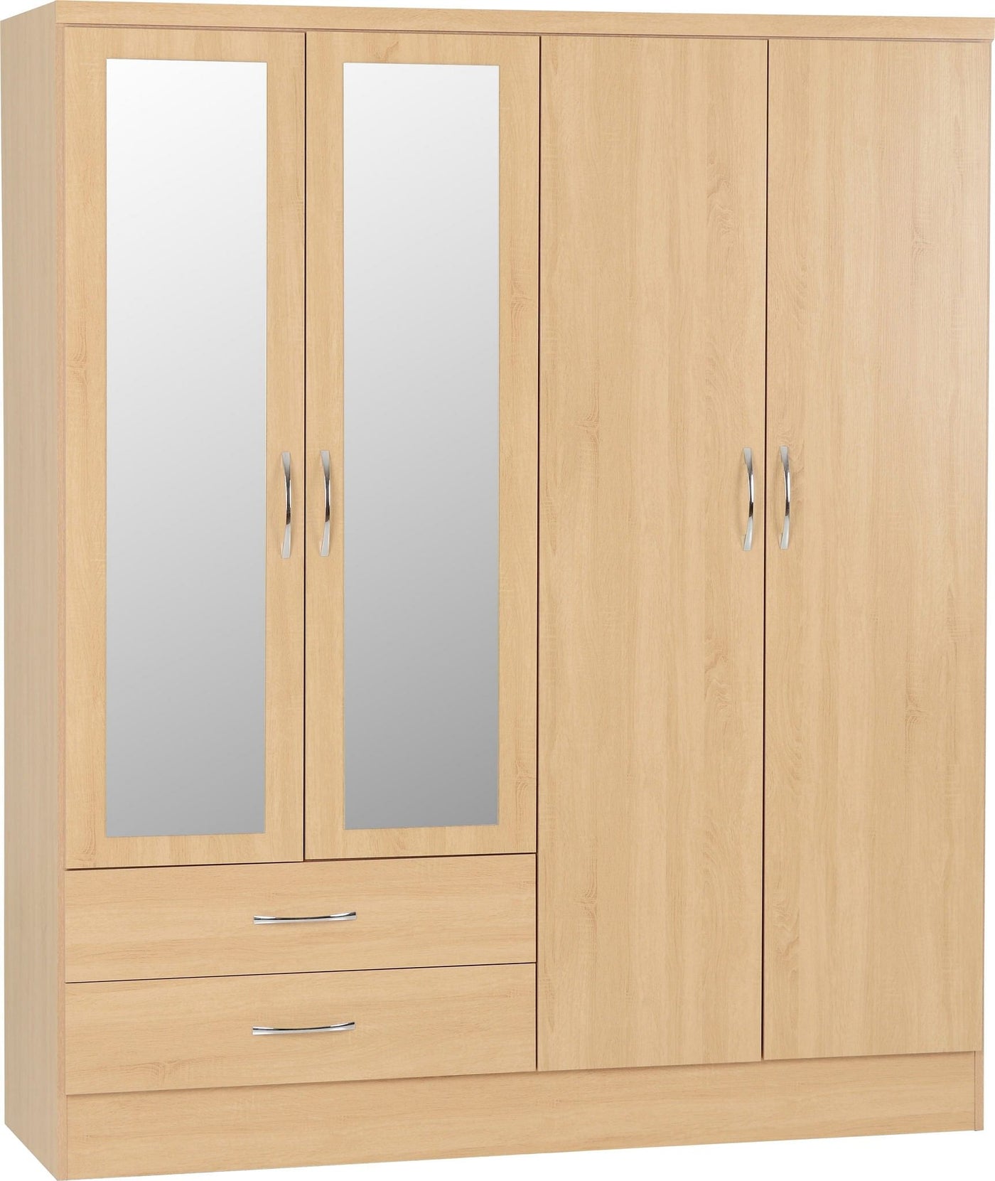 Nevada Sonoma Oak Mirrored 4 Door Wardrobe