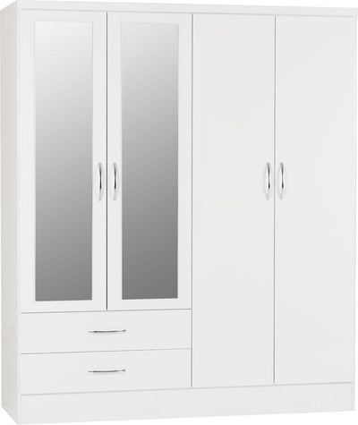 Nevada White Gloss Mirrored 4 Door Wardrobe