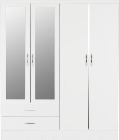 Nevada White Gloss Mirrored 4 Door Wardrobe