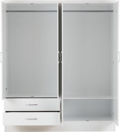 Nevada White Gloss Mirrored 4 Door Wardrobe