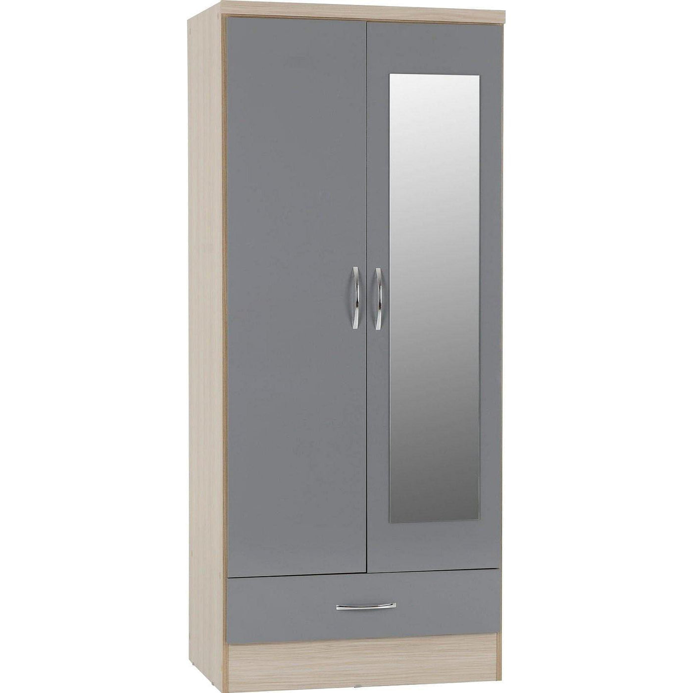 Nevada Grey Gloss 2 Door Mirrored Wardrobe