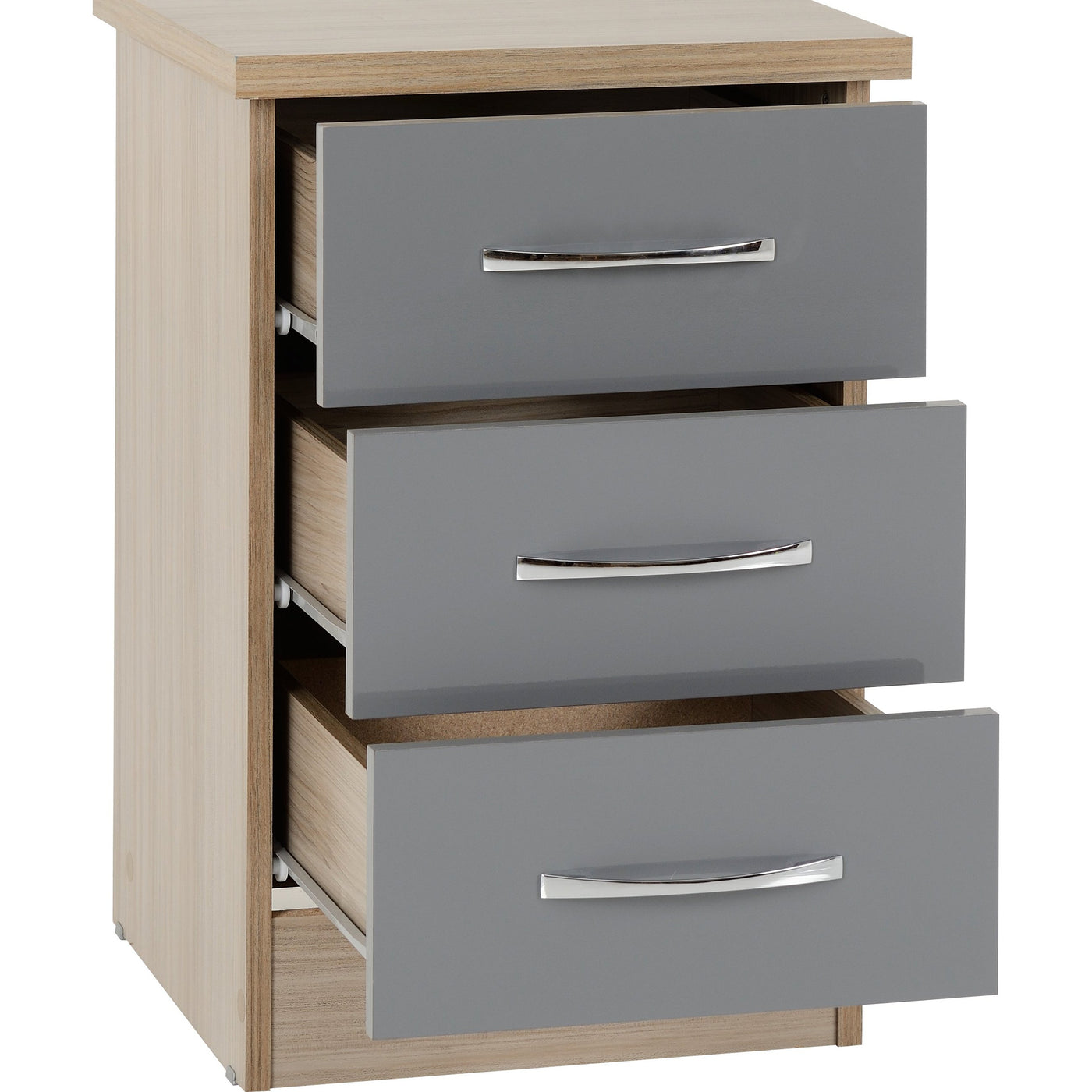 Nevada Grey 3 Drawer Gloss Bedside