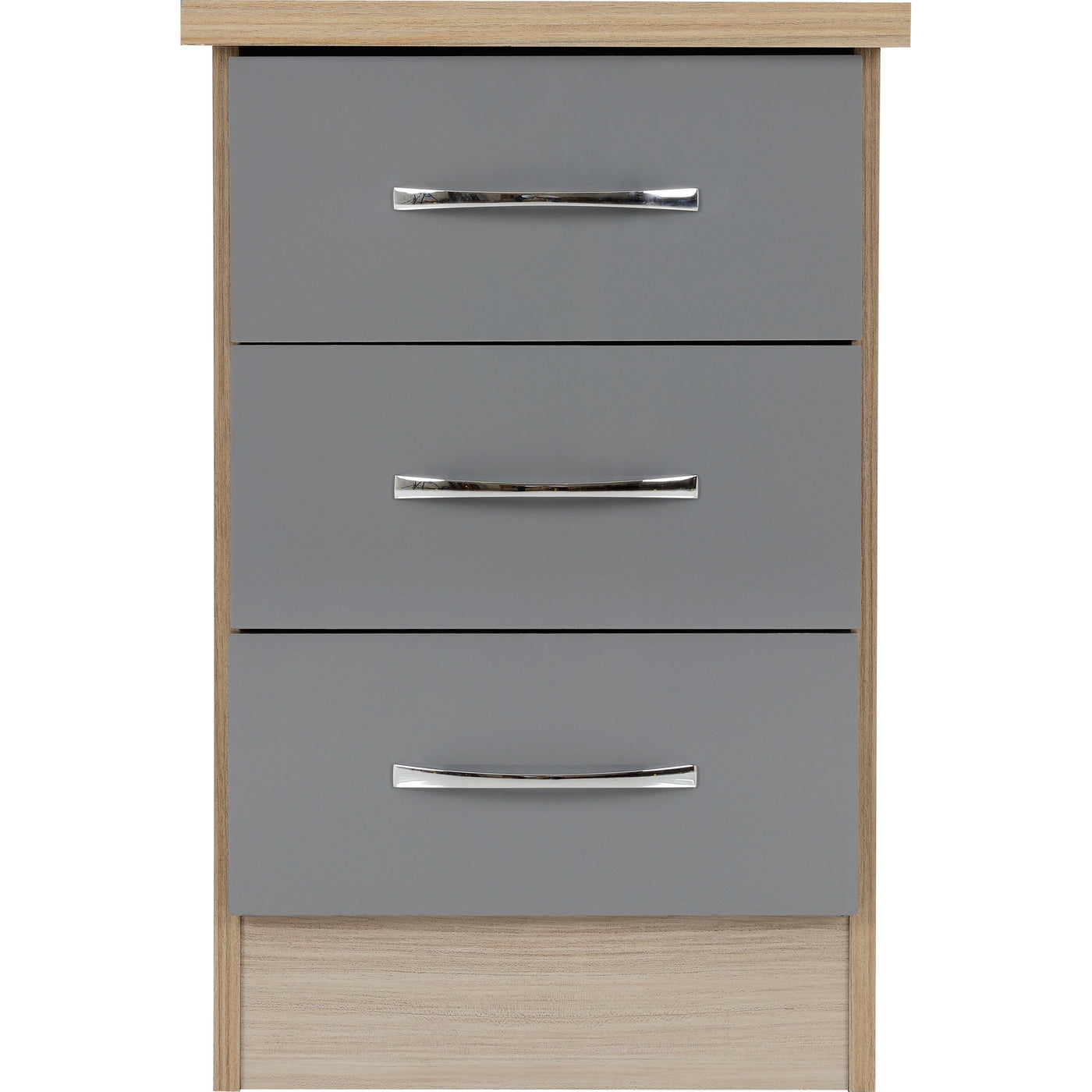 Nevada Grey 3 Drawer Gloss Bedside