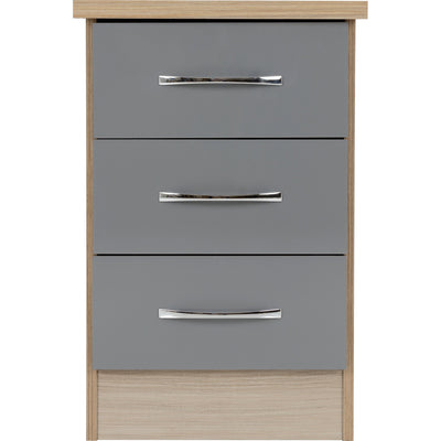 Nevada Grey 3 Drawer Gloss Bedside