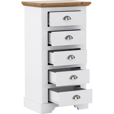 Toledo Narrow 5 Drawer Chest White & Oak