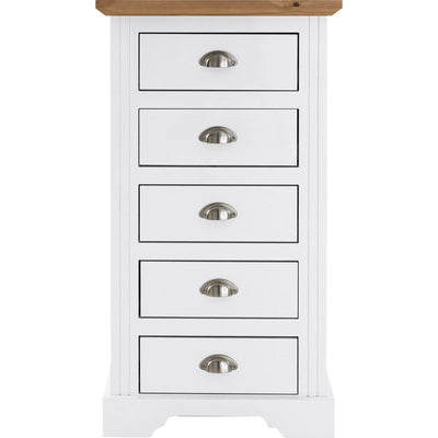 Toledo Narrow 5 Drawer Chest White & Oak