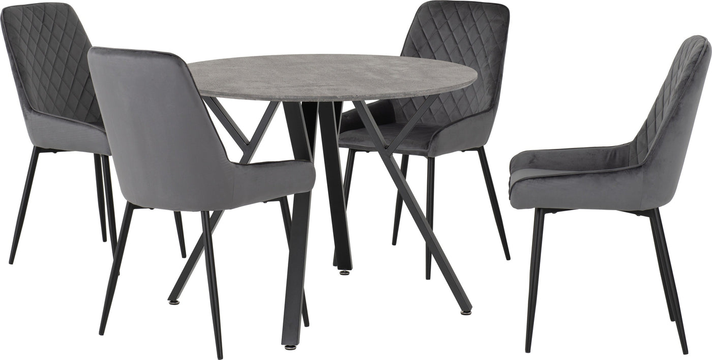 Athens Round Grey Dining Set with 4 Grey Avery Chairs