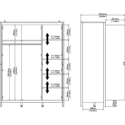 Barcelona White 3 Door Wardrobe