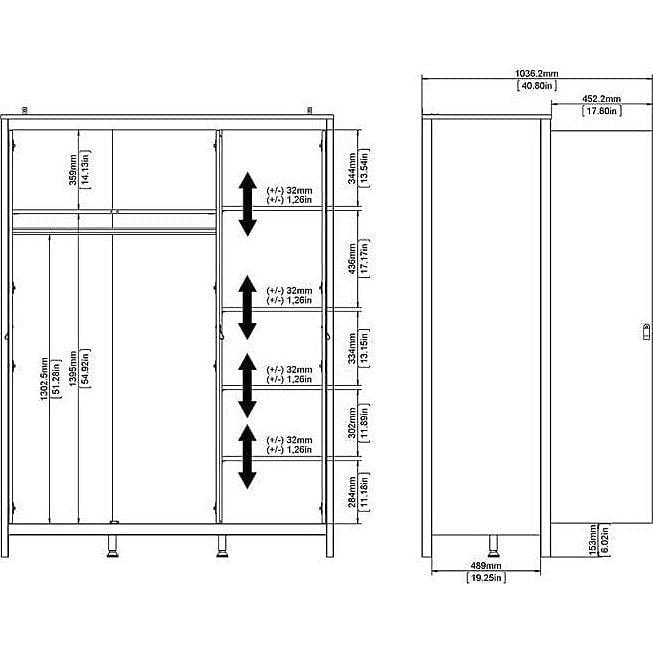 Barcelona Black 3 Door Wardrobe