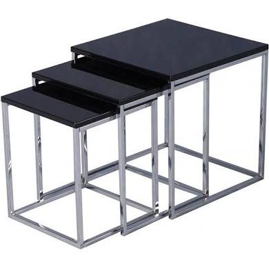 Charisma Black High Gloss and Chrome Set of 3 Nest Of Tables