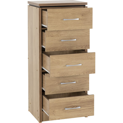 Charles Oak 5 Drawer Narrow Chest