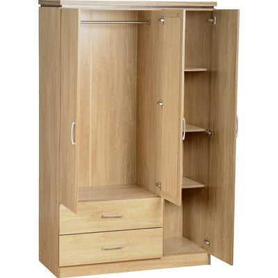 Charles Oak 3 Door 2 Drawer Mirrored Wardrobe